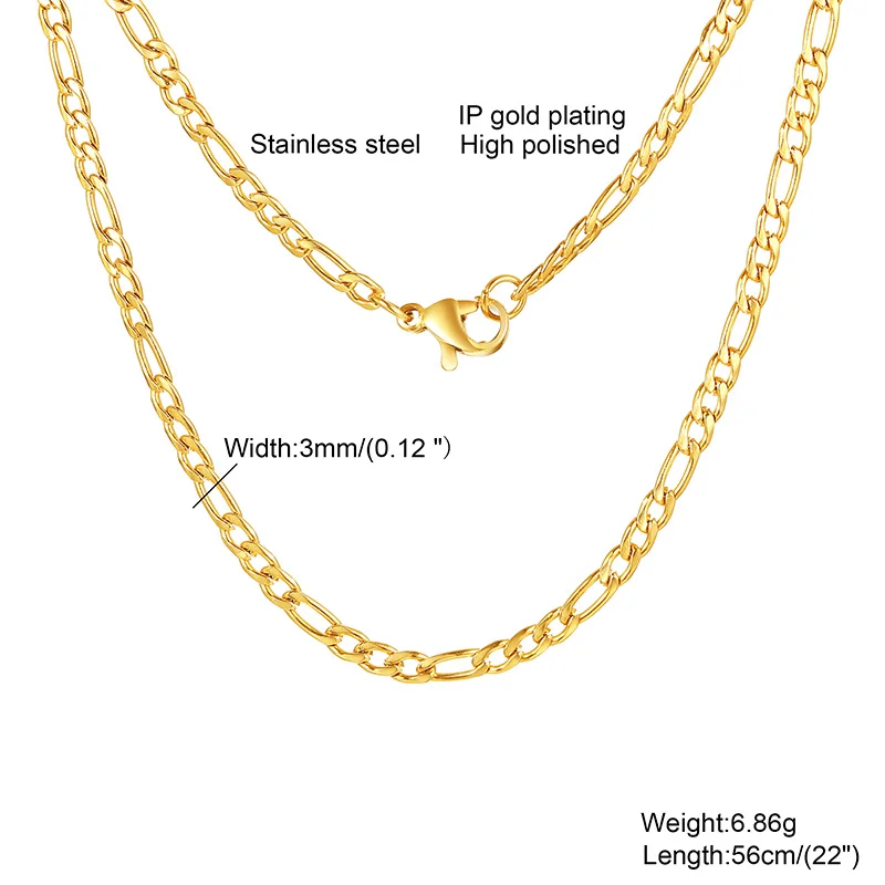 Figaro Chain Necklace Stainless Steel Link Gold Color Choker Necklace Layered Women Girls 14"  18" 20" 24" images - 6