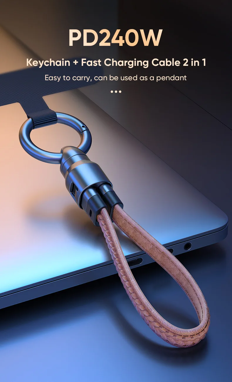 2in1 PD 240W USB Type C To Type C Fast Charging Cable Lanyard Keychain Data Cable For IPhone 15 16 Samsung Huawei Anti-lost Rope