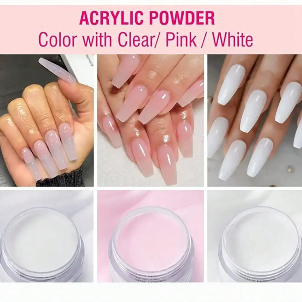 Nail Powder Acrylic Nail Powder Transparent Acrylic Powder Pink White Carving Crystal Polymer Powder Manicure For Nail Polish Professional Nail Art Accessories