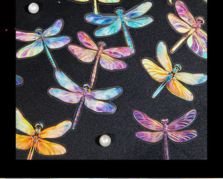 20pcs Kawaii beautiful colored dragonfly PET die-cutting hot stamping sticker Collage Junk Journal scrapbook decoration supplies