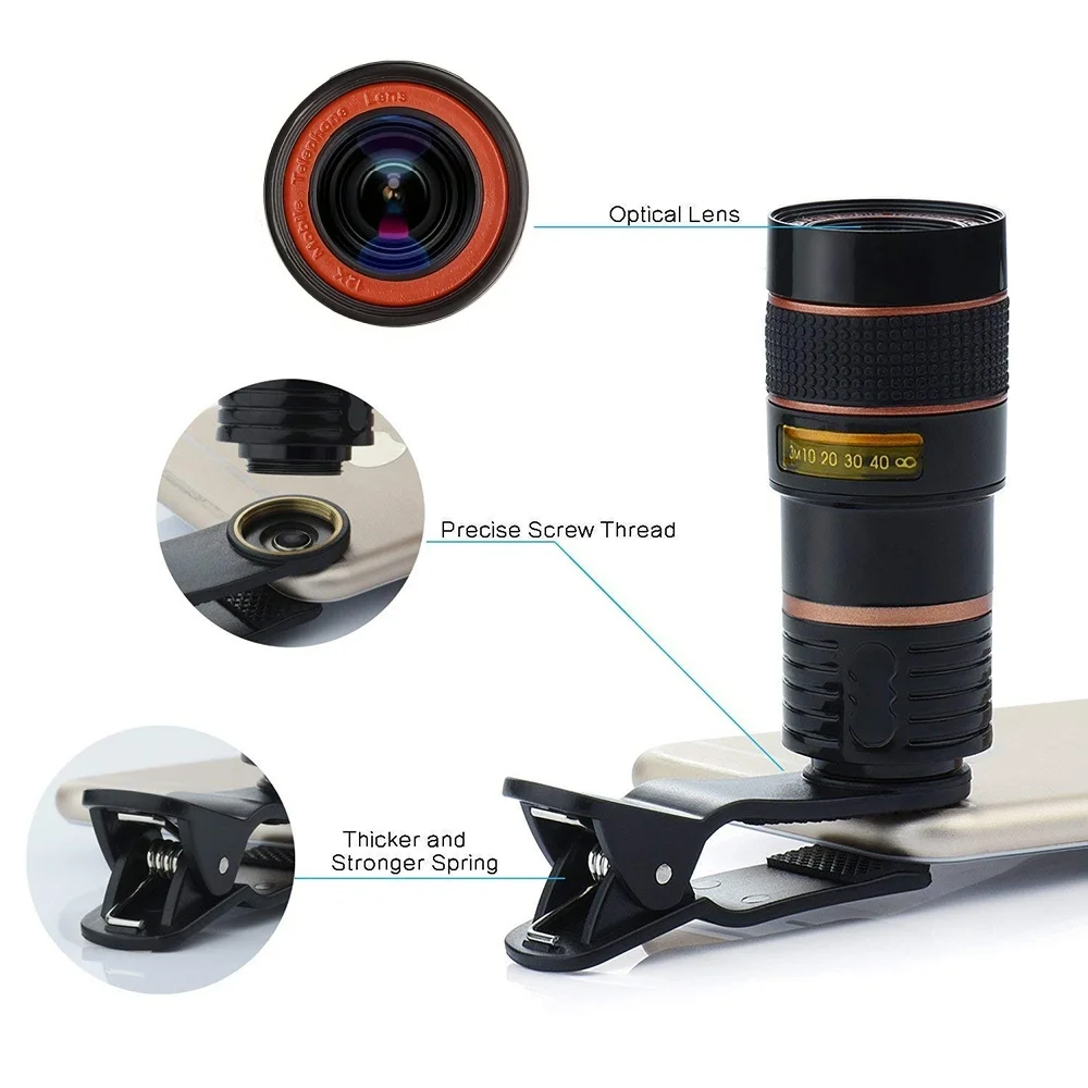 폰 렌즈 범용 클립 줌 폰 카메라 망원 렌즈 단안 망원경 폰 범용 광학 망원경 렌즈 아이폰용