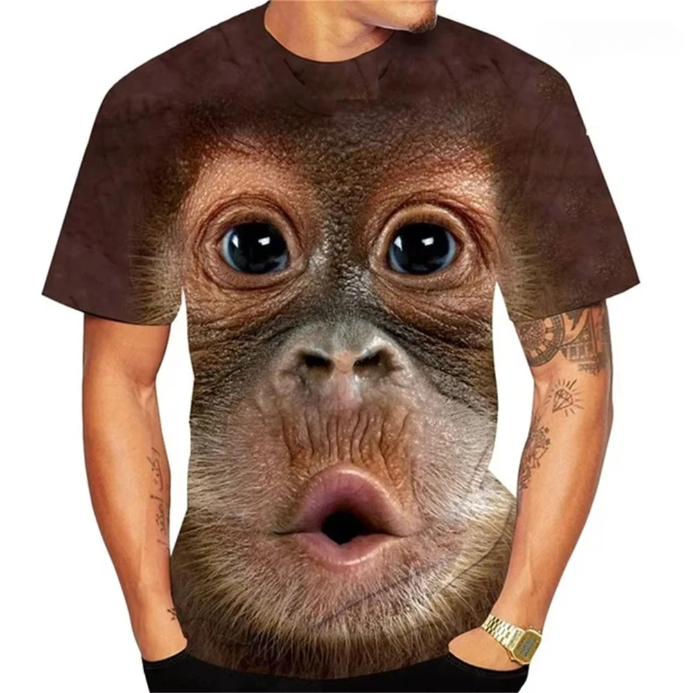 Unisex Lustiges Gorilla-Schimpansen 3D-Druck T-Shirt, Realistisches Affen-Grafik-Kurzarmshirt, Lässige Neuheit-Oberteile für Männer und Frauen