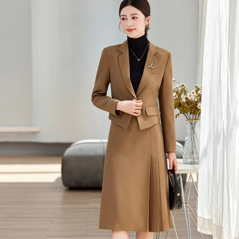 Elegant Ladies Autumn Blazer Set with Skirt Women Piece Outfit