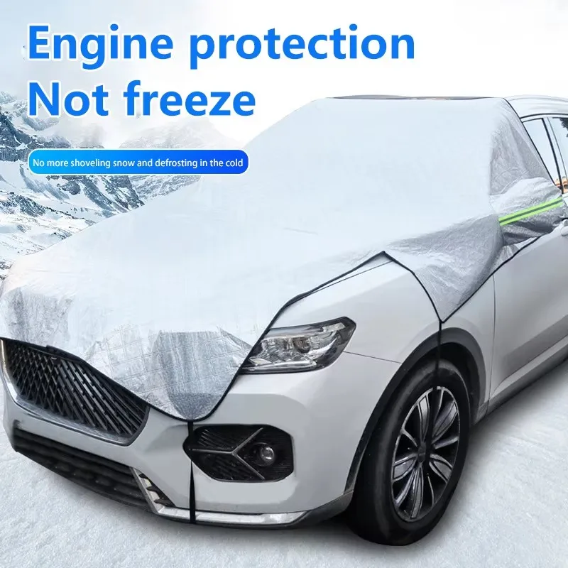 All-Weather Half Car Body Cover Waterproof Dustproof UV & Snow Resistant For Sedans Protects Windshield and Roof 1pc