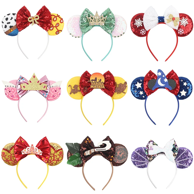 10Pcs/Lot Wholesale Party Cosplay Mouse Ears Headband Children Festival Disney Hair Accessories Women Sequin Bow Head Wear