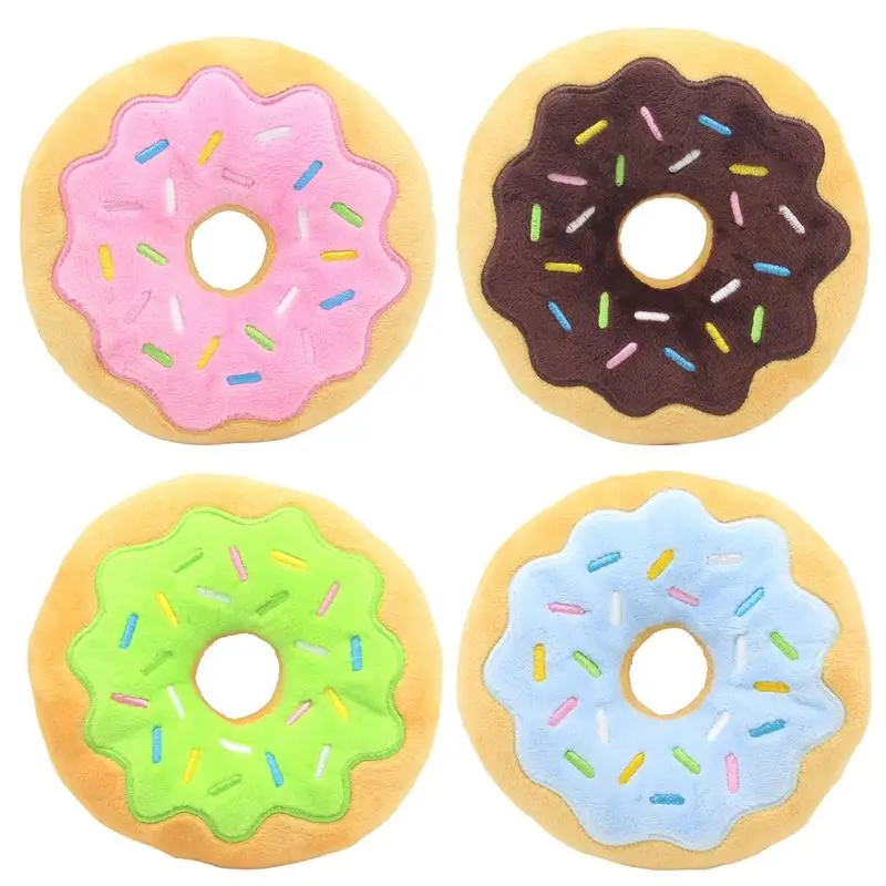 DogToysDonutPlushInteractiveSoundChewToyBiteResistantChew