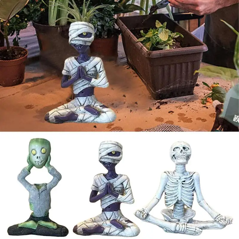 Halloween Spettrale Meditazione Scheletro Statua Spaventoso Zombie Mummia Scheletro Decor Resistente Alle Intemperie Decorazione Dell'Iarda Per Intern