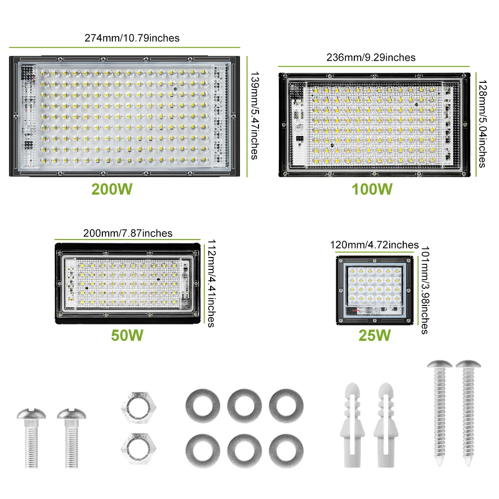 200W LED 반사판 스포트라이트 외부 가로등 방수 야외 투광등 정원용 25W 50W 100W AC220-240V 3000K/6000K