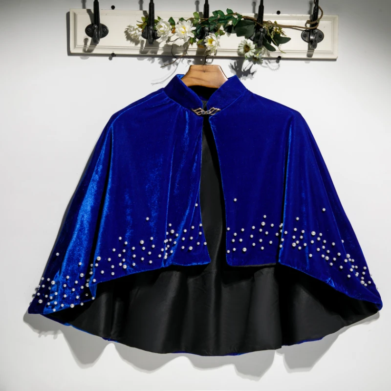 

Women's Spring Autumn Pearl Beaded Velvet Pashmina Female Summer Sunscreen Shawl Cloak R523