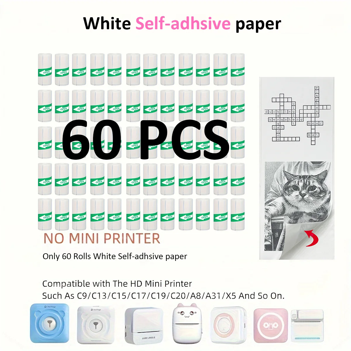 60PCS Thermal Paper MINI Printing Self-adhesive Label Sticker For Mini Printers Stickers Photo Sticky paper scrapbook
