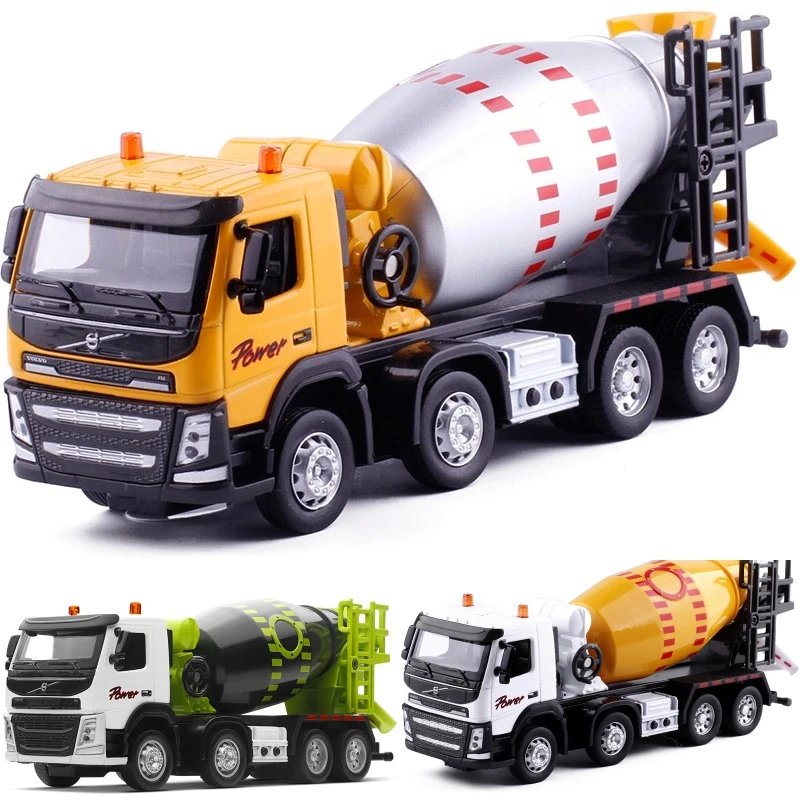 Concrete Mixer Truck 1/50 Toy Lorry Engineering Car Miniature Vehicle Diecast Metal Model Sound Light Collection Gift Boy