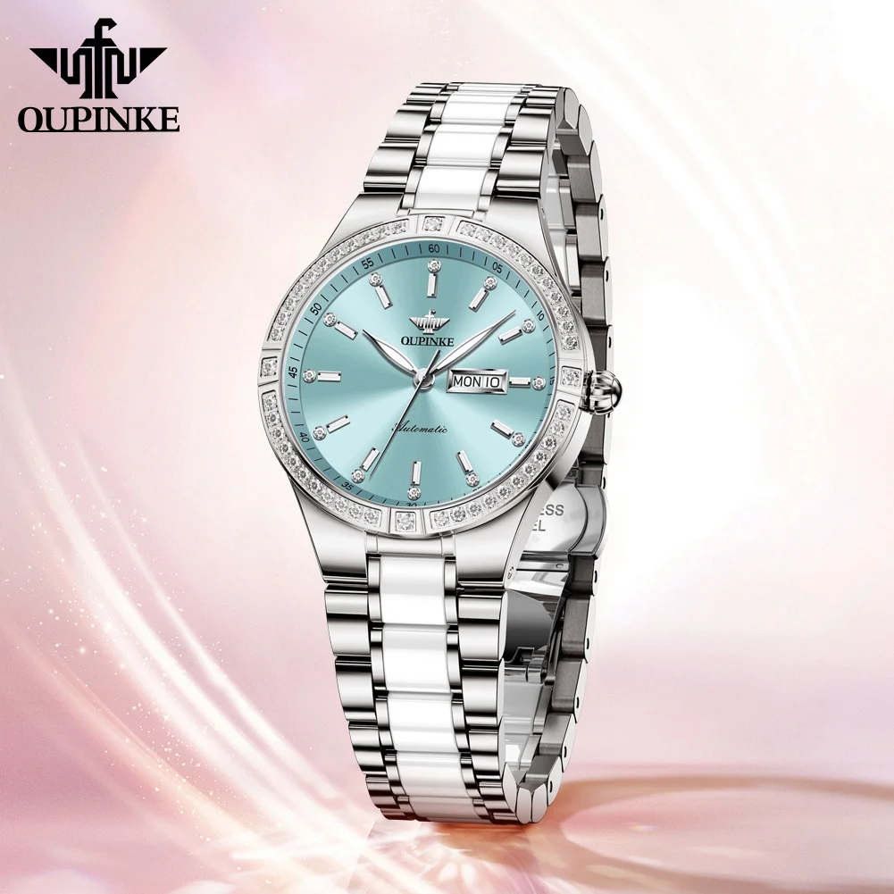 OUPINKE High-end Luxury Woman Watch Import Automaic Movement Mechanical Wristwatches Ceramics Strap Waterproof Ladies Watch 2024 2