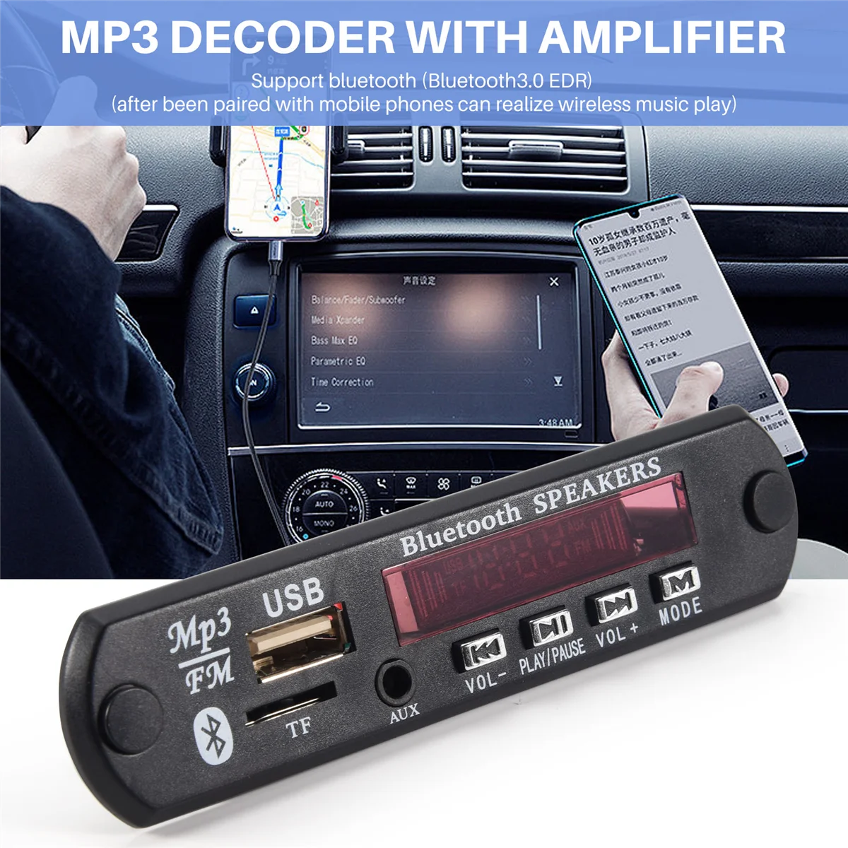 Y45A-Bluetooth 5.0 MP3 Decoder Board DC 5V 12V Car FM Radio Module Support TF USB AUX for Car Phone