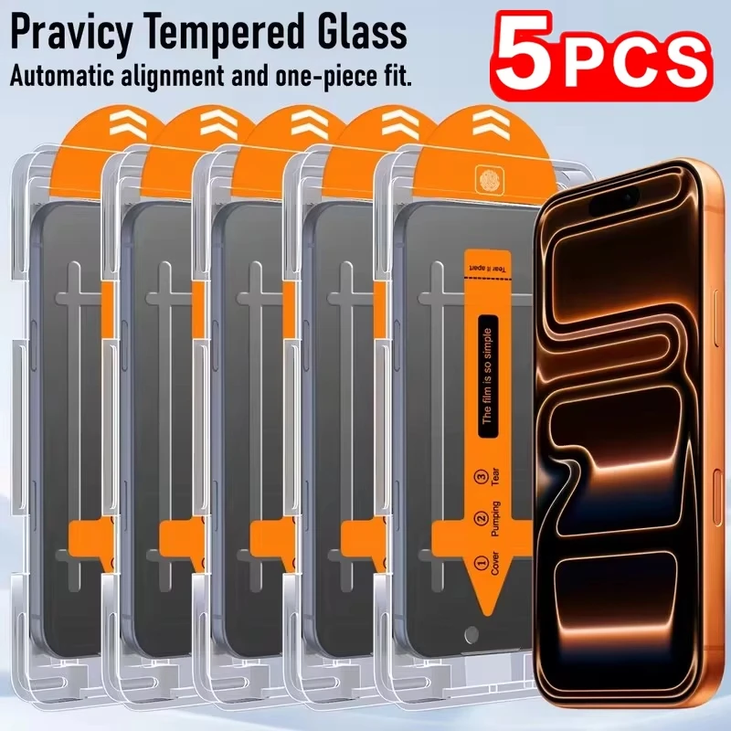 1-5 Peças Película de Vidro Temperado Protetora de Tela de Privacidade para iPhone 17 Pro Max 16 Plus 16e 15 11 12 13 14, Película de Vidro para iPhone 17 Pro 12 Mini XS