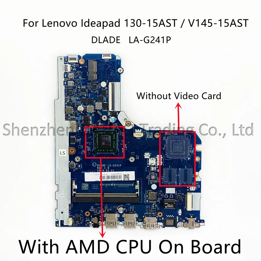 Laptop Motherboard para Lenovo Ideapad 100 Original Dlade La-g241p Amd a4 A6-9225 A9-9425 Cpu Ddr4 13015ast V145-15ast 100 Novo