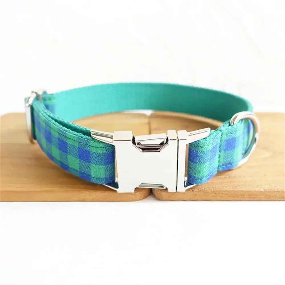 Personalized Pet Collar Free Engraving Puppy Nameplate ID Tag dog collar pet leash set Adjustable Buckle Green Blue Suit Plaid Collars Leash