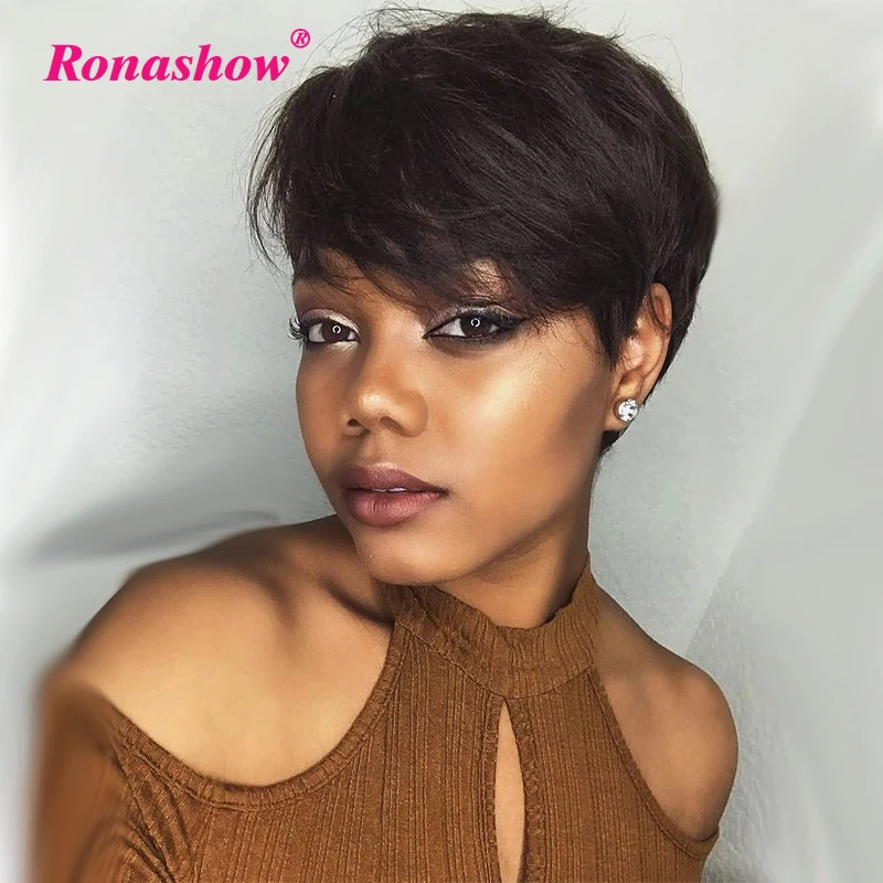 

Short Human Hair Wigs Pixie Cut Wig Human Hair Full Machine Made Wig With Bangs Glueless Straight Bob Human Hair Wigs For Women
