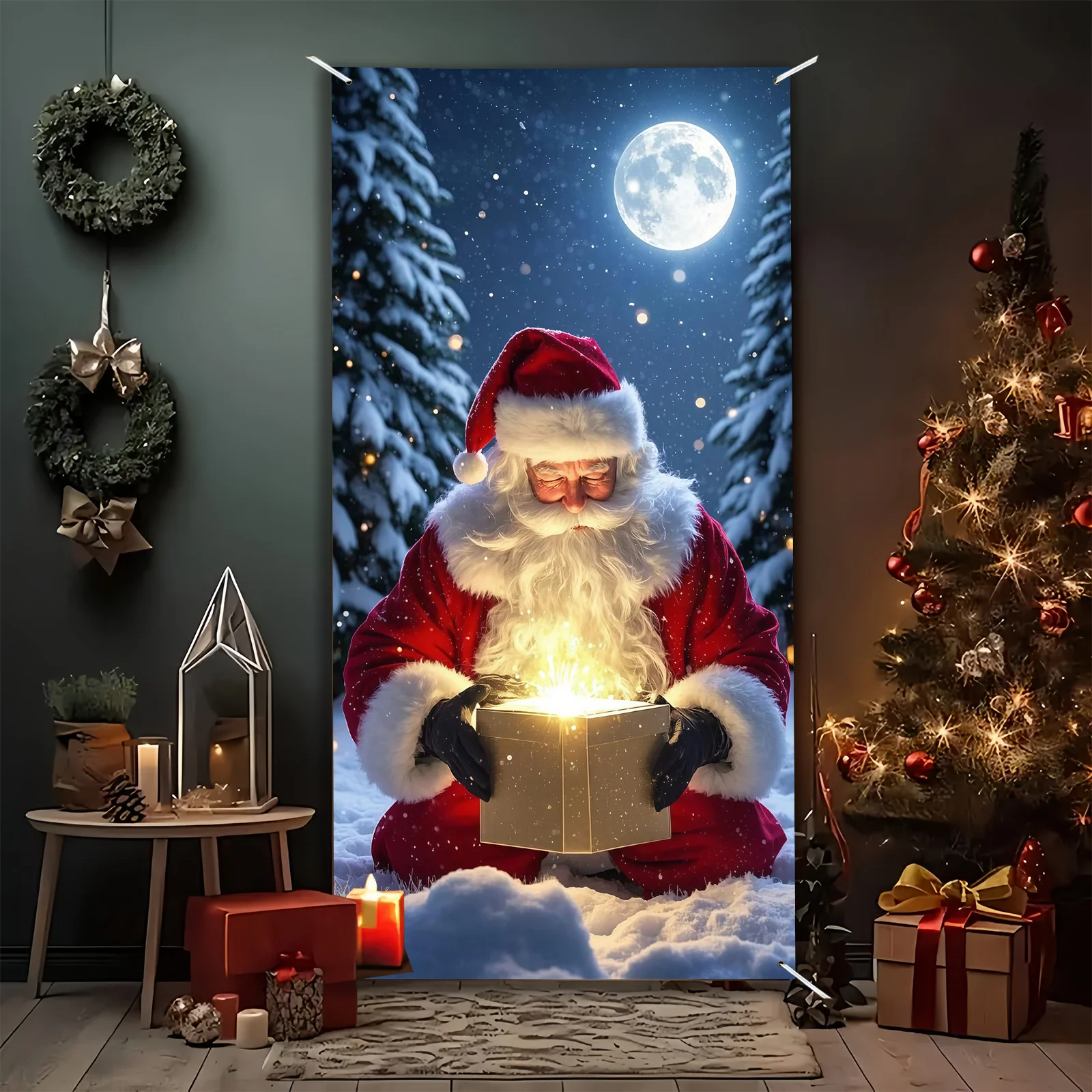 1 Stück, Weihnachts-Türrahmen-Banner aus Polyester – Weihnachtsmann-Design, Weihnachtsgeschenkbox, Party-Dekoration für Winterfestivals – Detail 7