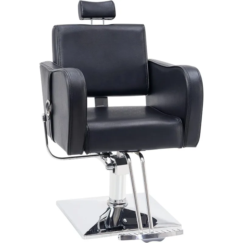 BarberPub Recliner Hydraulic Leathern Barber Chair Classic Antique Hair Spa Salon Styling Beauty Equipment 3124 Black