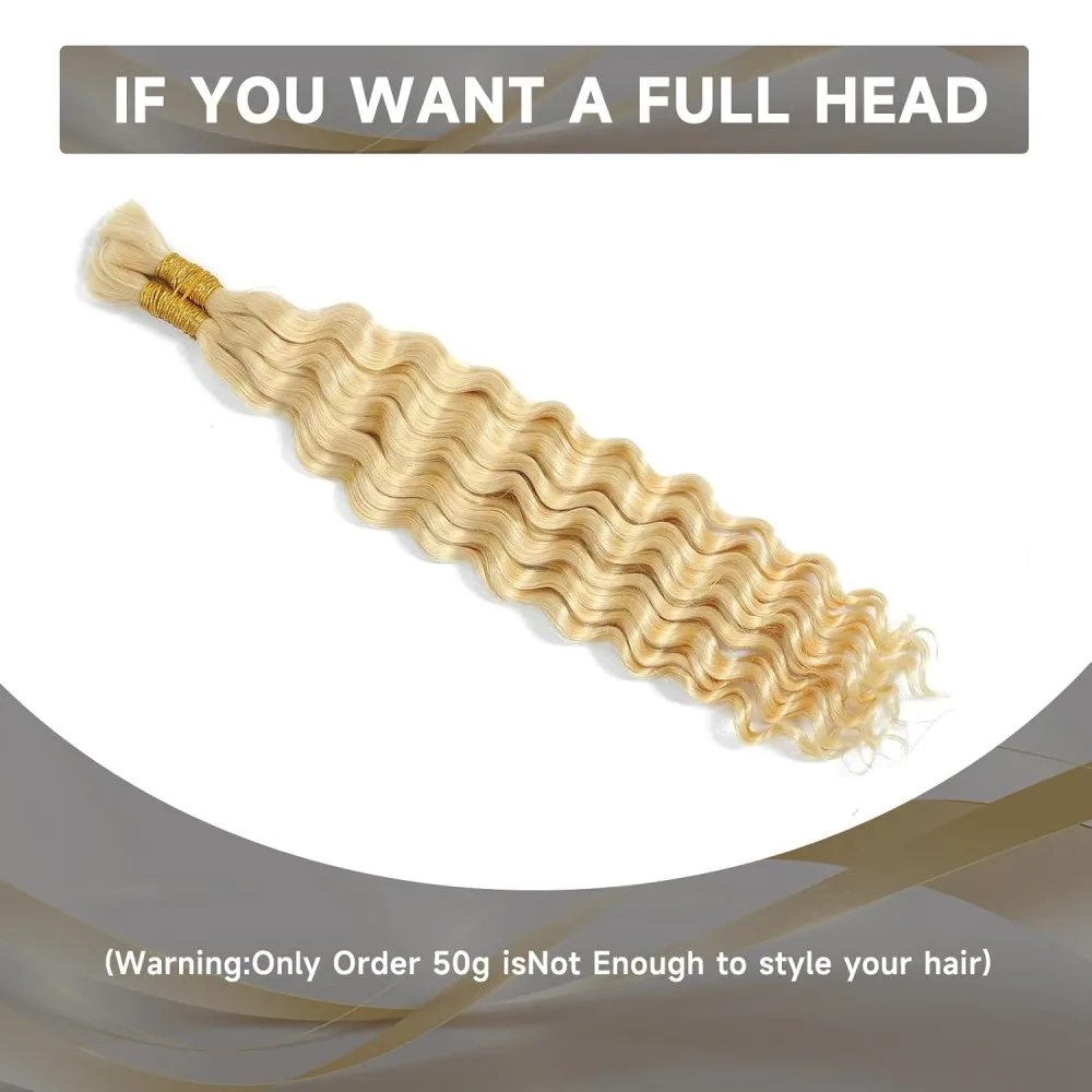 613 Blonde Deep Wave Bulk Braiding Hair 16-26 Inch 50G/Pack for Woman Human Hair Extensions