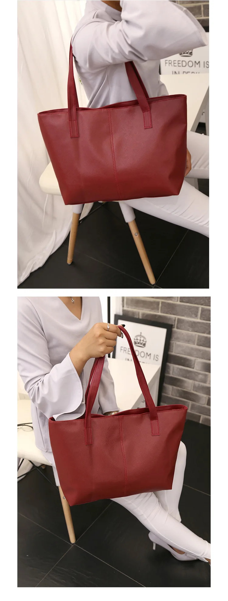 PU-Leder-Einkaufstasche für Frauen, Arbeit, Damen-Schultertaschen aus Leder, Geldbörsen, Schulranzen, Handtaschen mit Laptopfach – Detail 3
