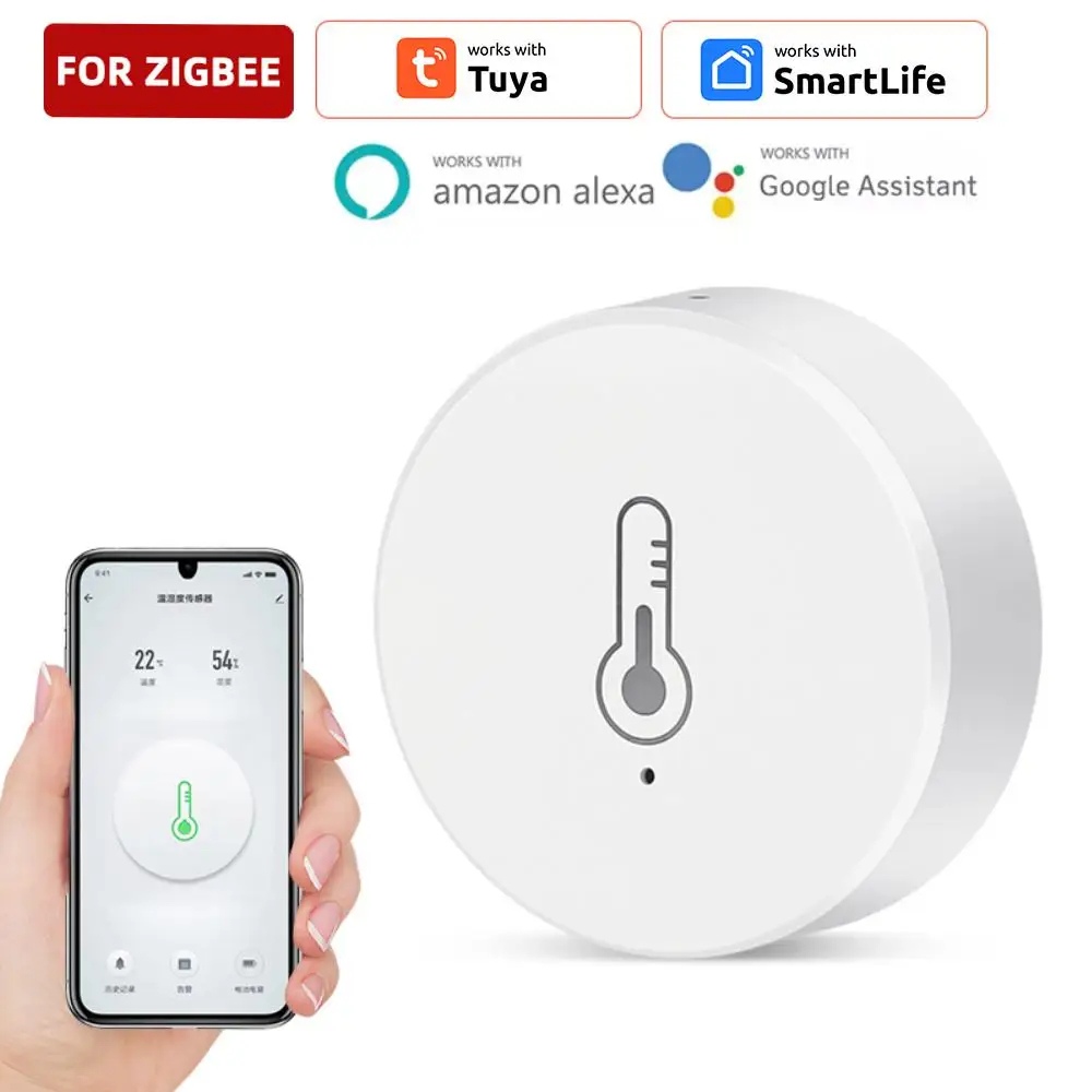 

Tuya ZigBee Universal Smart Temperature And Humidity Sensor Indoor Humidity Sensor Battery Powered Work With Alexa Google Home