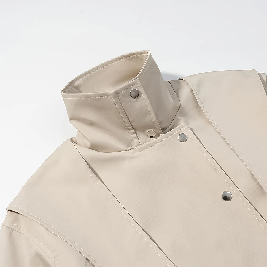 Women Fashion Windbreaker High Neck Buttons Long Sleeve Single-Breasted Coats Lady Street Solid Lace Up Stand Collar Trench Coat