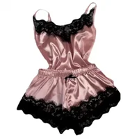 Ensemble pyjama d'été en dentelle et soie pour femmes, vêtements de nuit, Lingerie Sexy, haut et short, confortable et décontracté 2