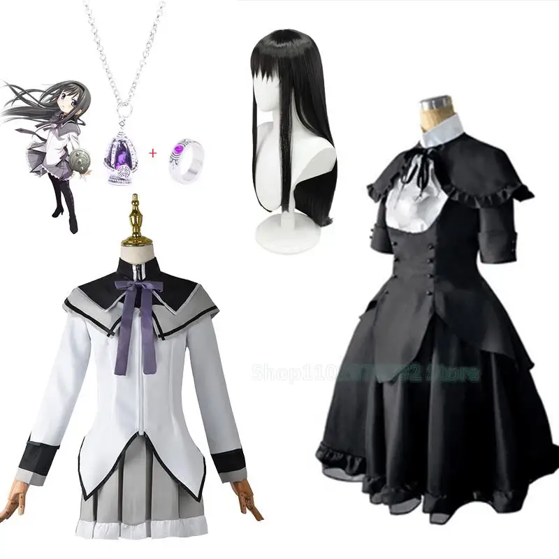 

Женский костюм для косплея из аниме Puella Magi Madoka Magica Akemi Homura, парик восстановительной формы, черное платье для косплея Akemi, женская одежда на Хэллоуин