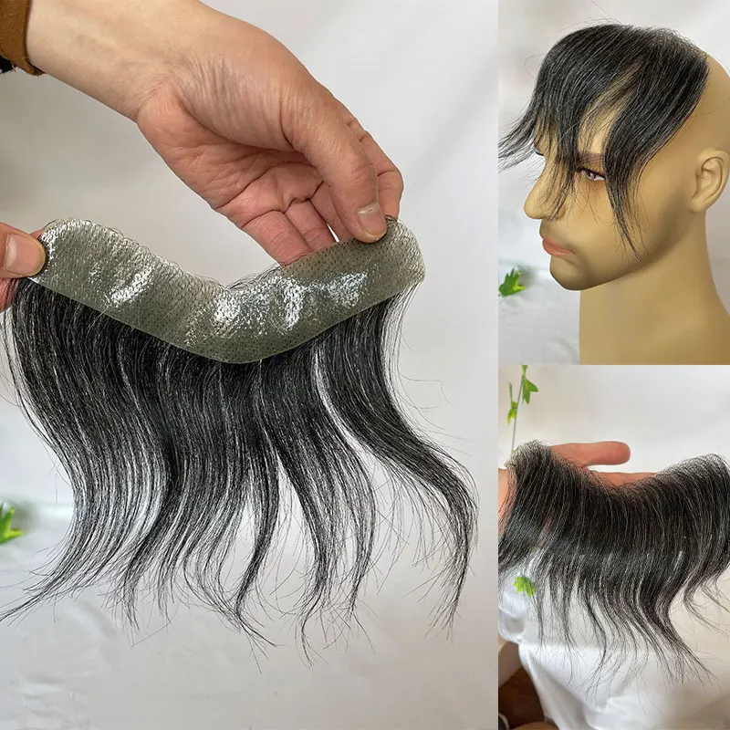 Human Hair Toupee 4x18CM Skin PU V Style for Men