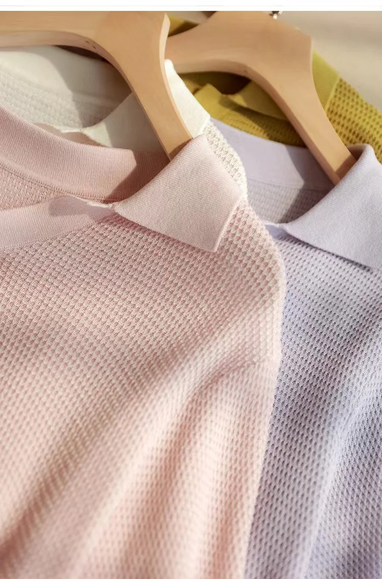 ice silk short sleeve knit cotton thread half sleeve POLO collar loose T-shirt women's summer wear thin temperament slimming top