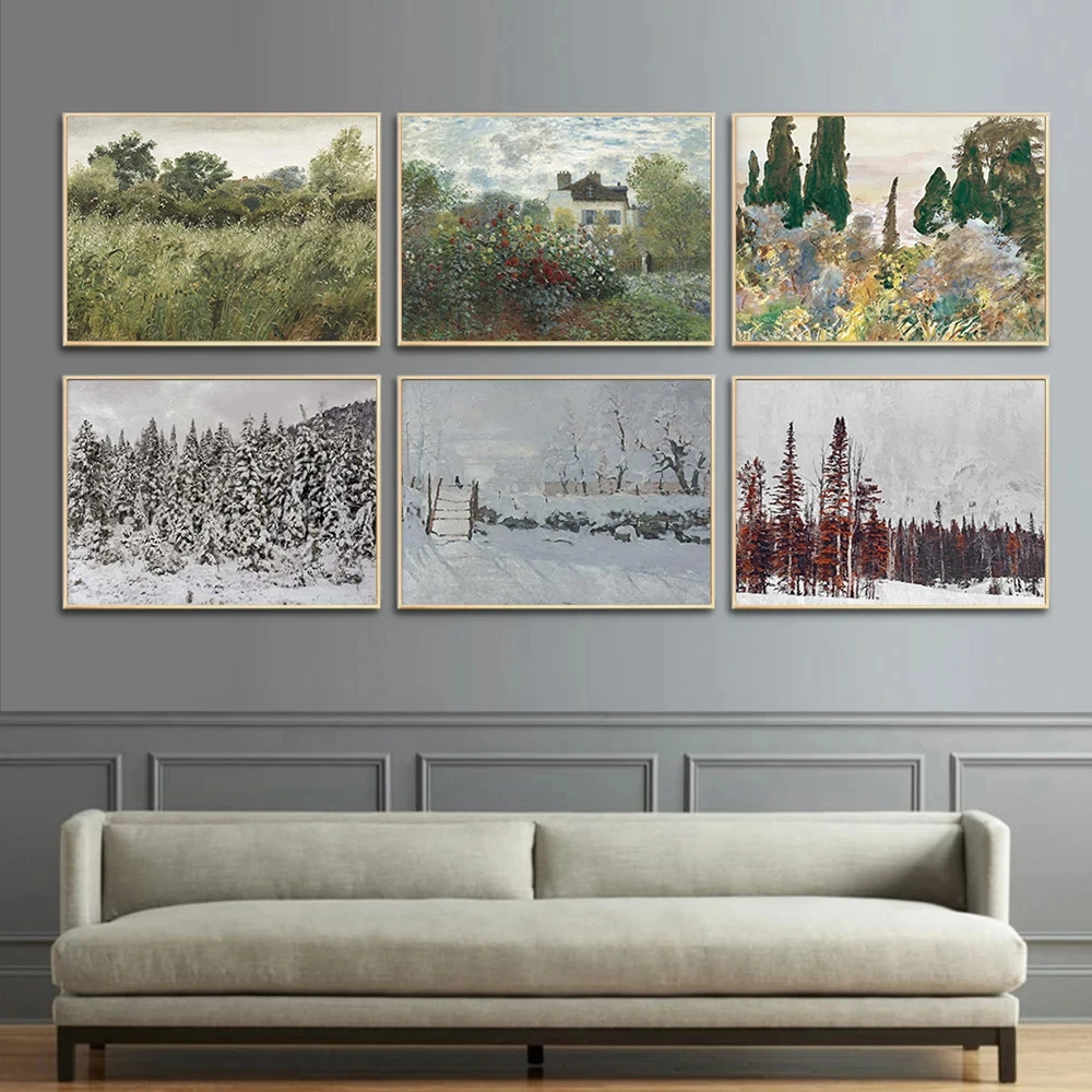 

Nordic Vintage Forest Print Painting Decor, Snow Forest Print Wall Art, Abstract Snow Scene Poster for Living Room Decorations