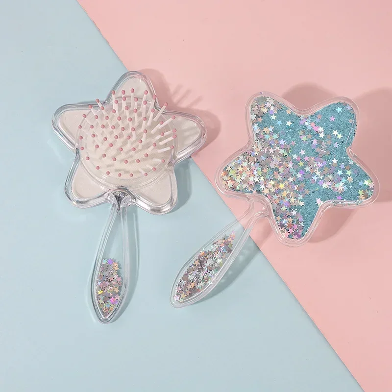 1 Piece Creative Design Baby Brush for Toddler Girl Sweet Five-pointed Star Sequins Hair Comb Portable Kids Girl Hairbrush