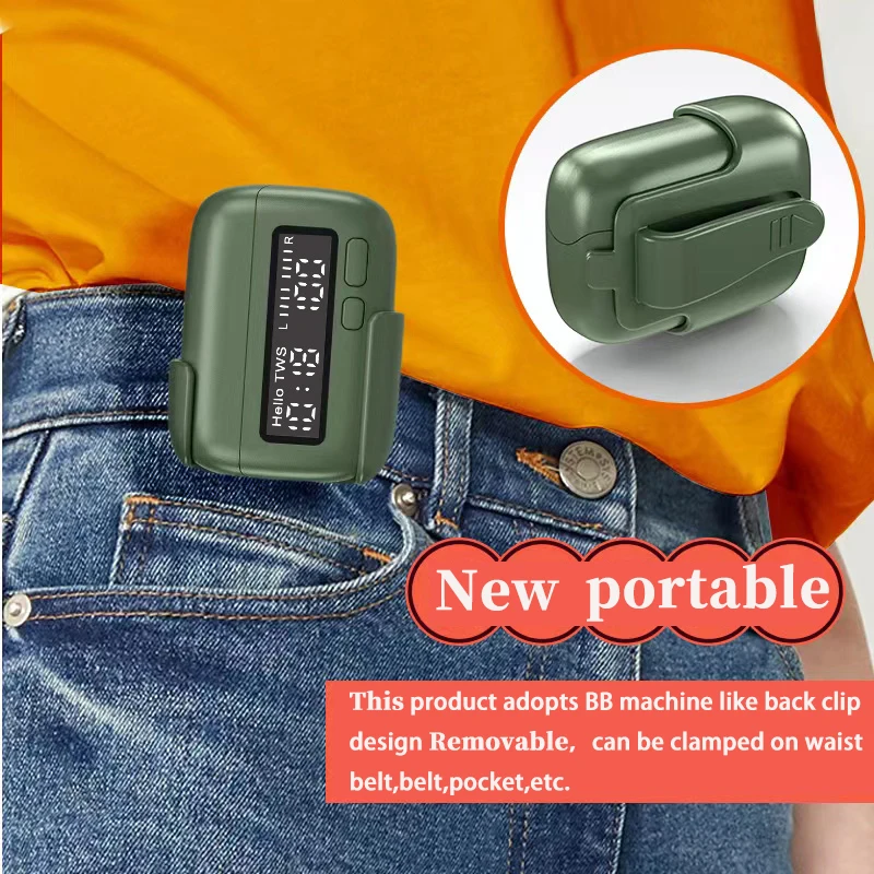 Portable Wireless Bluetooth 5.2  Earphones Unique Retro Personalized Trend Battery and Time Digital Display Noise Cancelling Mic