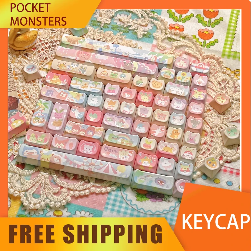 

Anime Pocket Keycaps 142keys Mao/moa Pbt Keycaps Customization Diy Cute Pink Monsters Keycaps For Mechanical Keyboard Gifts