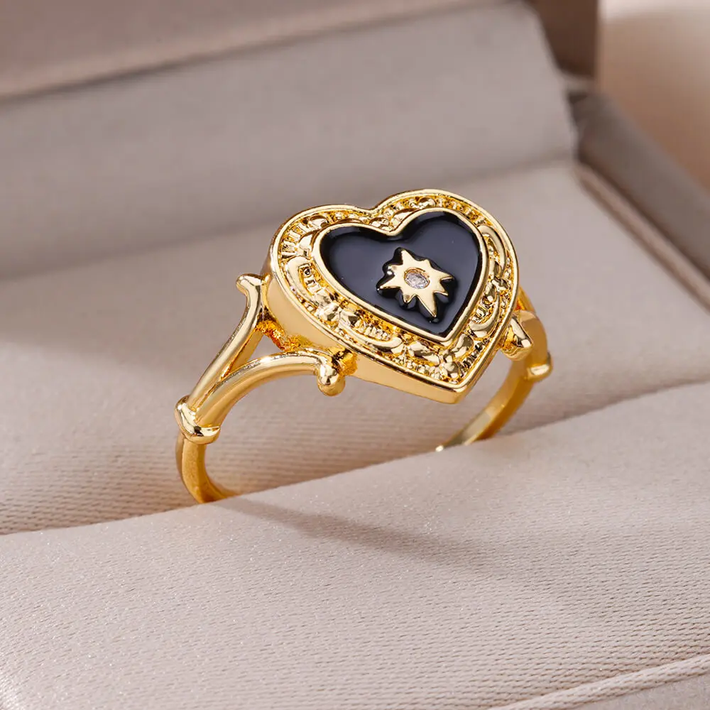 Heart Shape Rings Women Stainless Steel Gold Color Aesthetic Couple Wedding