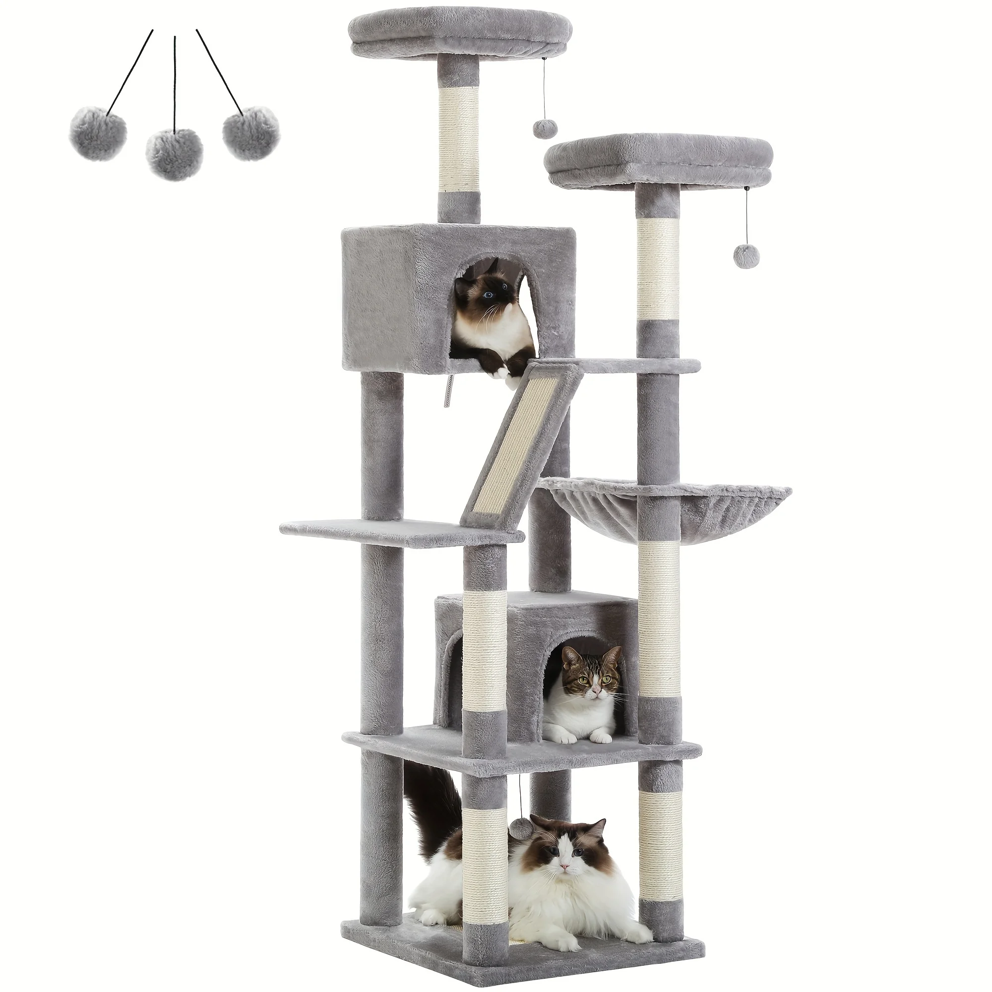 

Large Cat Tree 70.9, Tall Cat Tower For Indoor Cats, Multi-Level Plush Cat Condo With 6 Scratching Posts, 2 Scratching Boards,