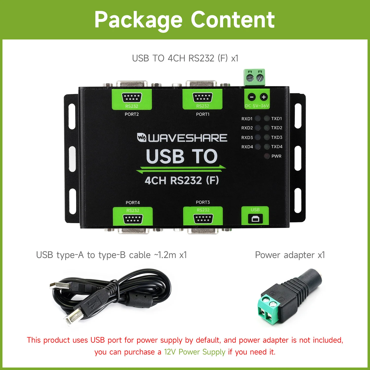 Waveshare-industrial Isolado Usb para 4-ch Rs232 Conversor Usb para Adaptador Serial Chip Ft4232hl Original Multi-os Compatível - Imagem 3
