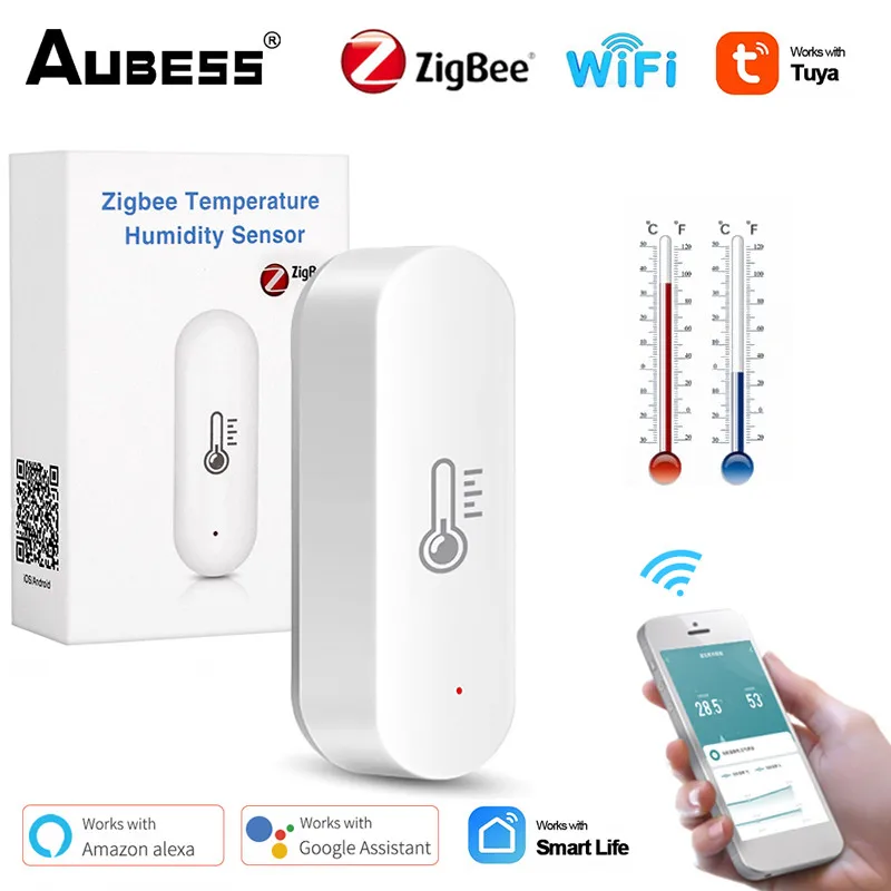

Aubess WiFi/ZigBee Temperature Humidity Sensor Indoor Hygrometer Thermometer Detector Support Alexa/Google Home/Smart Life APP