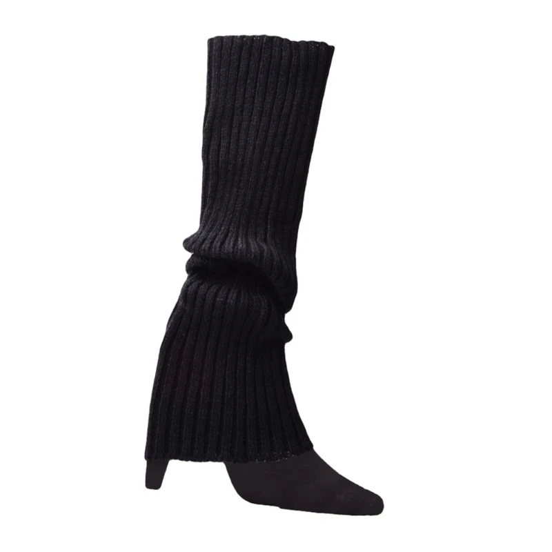 

50JB Punk Solid Color Cool Knit Long Socks Women Outdoor Knee High Elastic Leg Warmer