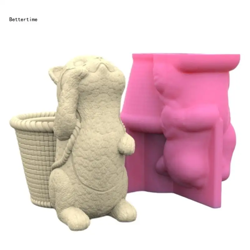 

B36D Cat Pen Holder Flower Pot Silicone Molds Table Ornament Mould Plaster Making Tool Epoxy Resin Molds Easy to Clean