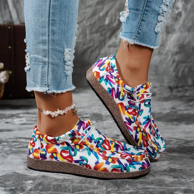 أحذية نسائية كاجوال من القماش للربيع، مطبوعة بنقوش زهور، نعل سميك مريح، أحذية خفيفة الوزن سهلة الارتداء للسيدات للاستخدام اليومي