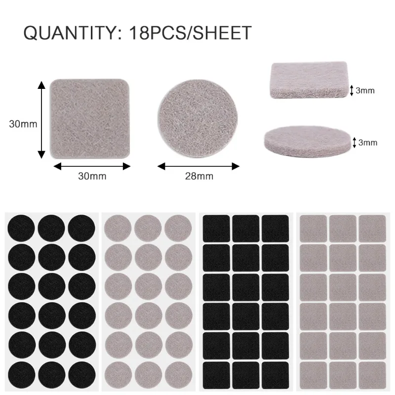 Self-Adhesive Felt Chair Leg Pads - Floor Scratch Protector Mat for Furniture Legs, Round Bottom Anti-Scratch Pads, Set of 180/18 Pieces