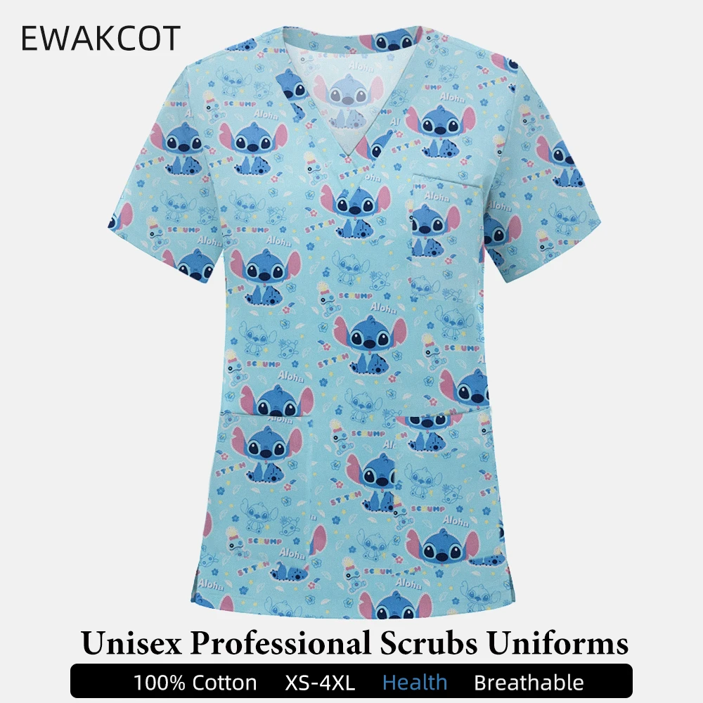 Жінки, чоловіки, мультяшні скраб-топи, бавовняна хірургічна блузка з коротким рукавом, V-подібним вирізом, медичний одяг, унісекс, хірургічна уніформа для спа-центру, ветеринара