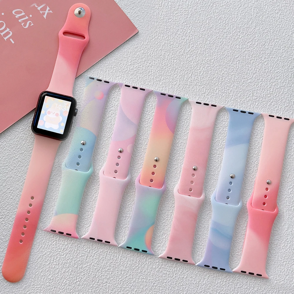 Apple Watch 5 40mm Band Rainbow Silicone Rainbow Strap Rubber