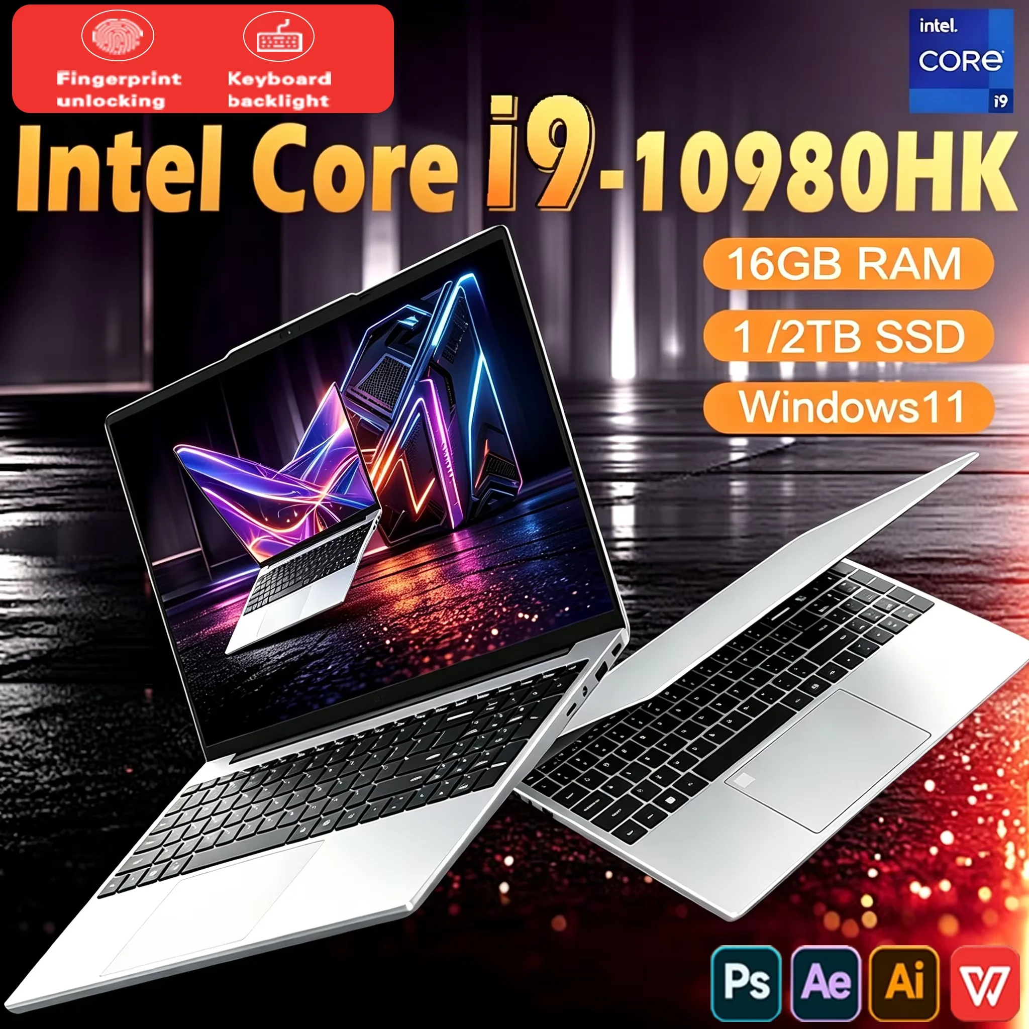 15.6인치 인텔 코어 i9-10980HK 울트라북 윈도우 11 프로 32GB DDR4 M.2 2048TB SSD 지문인식 잠금해제 WIFI5 BT 노트북