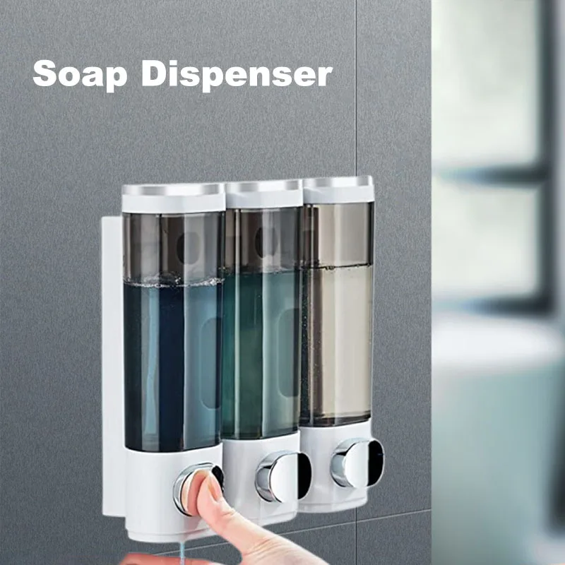 Liquid Soap Dispenser Three-Head Shower and Lotion Dispenser Waterproof Shampoo Gel Container Wall Mount with Clear Window 2