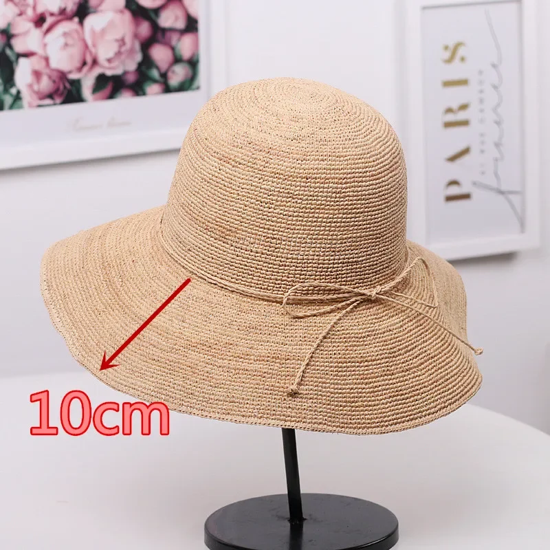 Paper Straw Beach Sun Hat Women Handmade Crochet Straw Hat Ladies Spring Summer Bucket Big Brim Foldable Floppy Cap sun hat sun protection hat