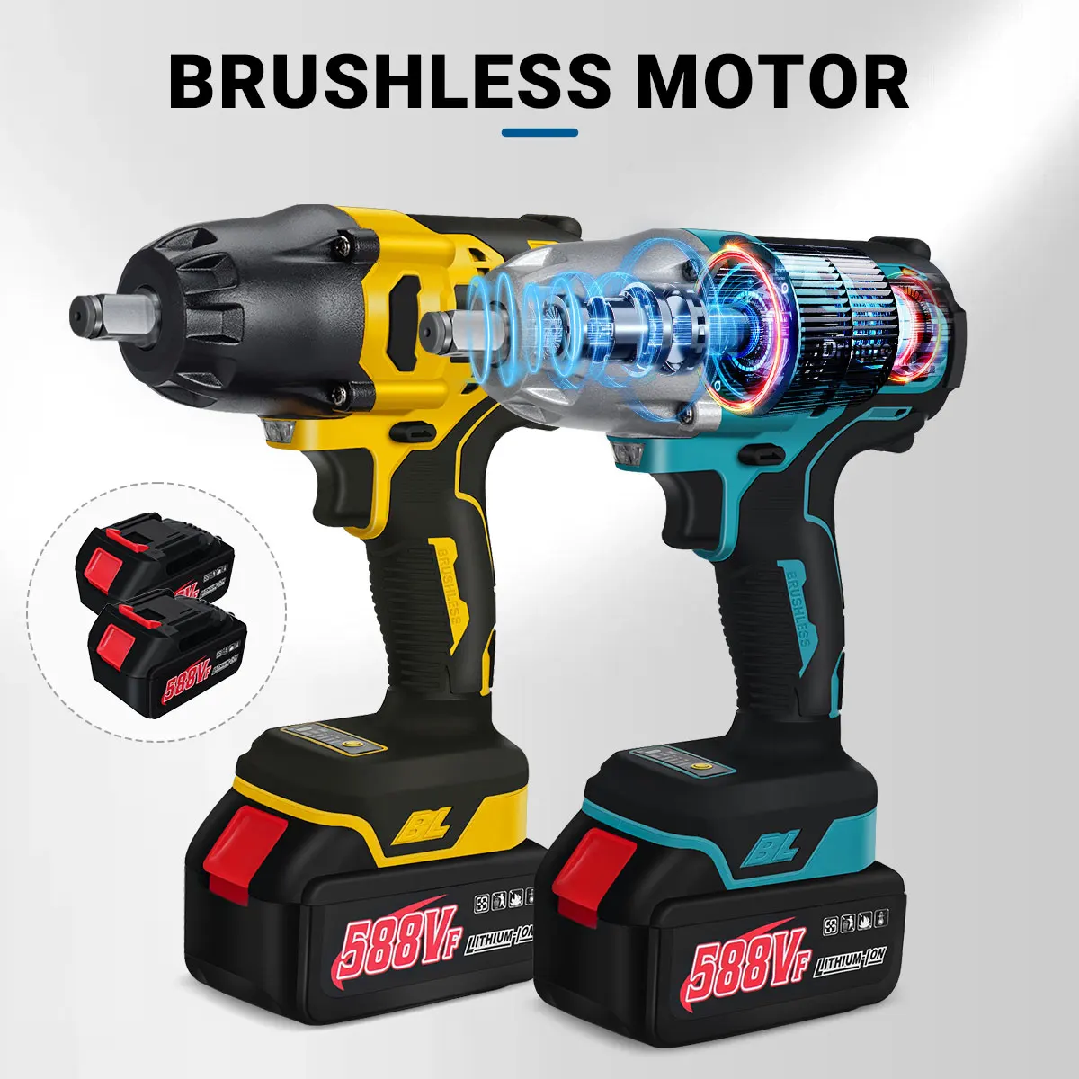 Drillpro 2000N.M High Torque Brushless Electric Impact Wrench 1/2" Cordless Wrench Rechargeable Battery for Makita 18V Battery 6