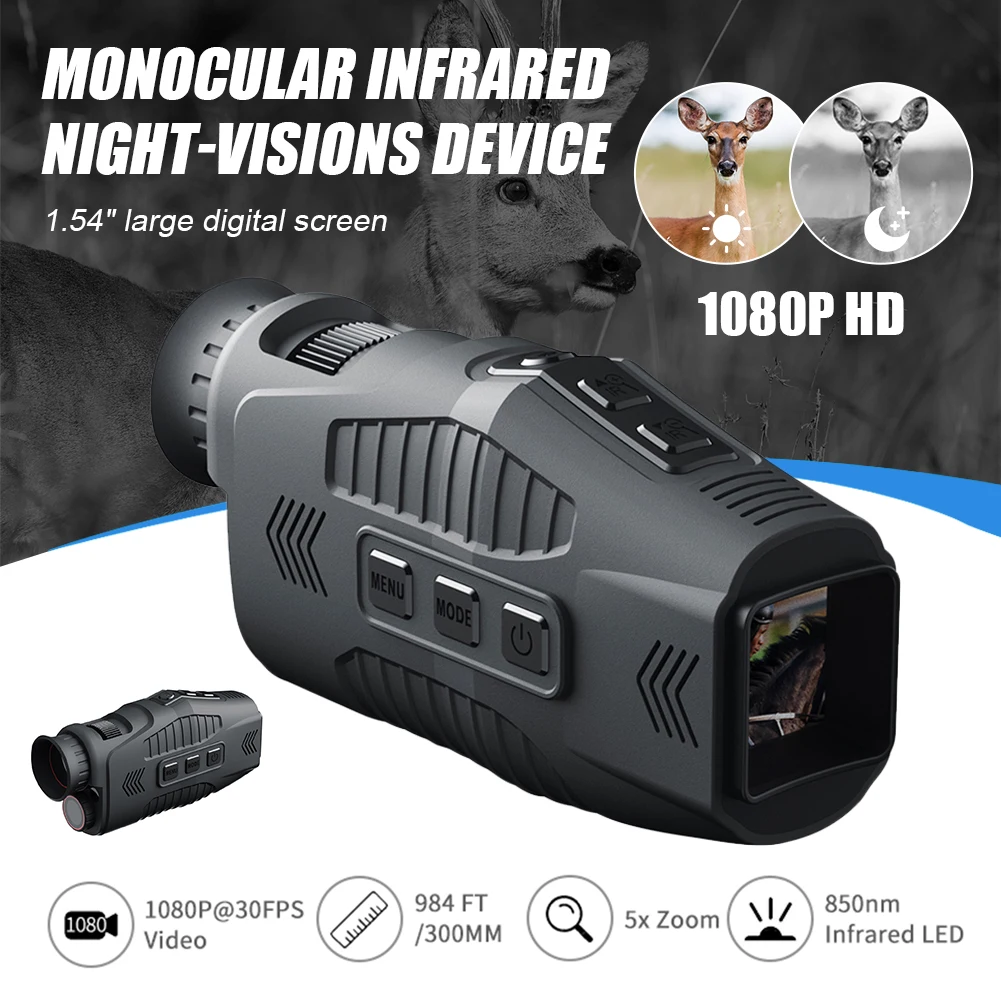 

5X Monocular Night Vision Device Infrared Hunting Telescope 1080P HD Digital Zoom Day Night Use Hunting Telescope Full Dark 300M